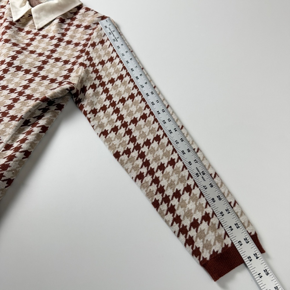 Jones New York Sweater Women XL Brown Houndstooth Layered Collar Mixed Media - Picture 10 of 13